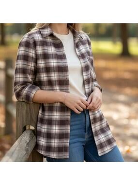 Hippie Rose Plaid Flannel Button-Down Shirt Rustic Grunge Cabincore Western SZ M